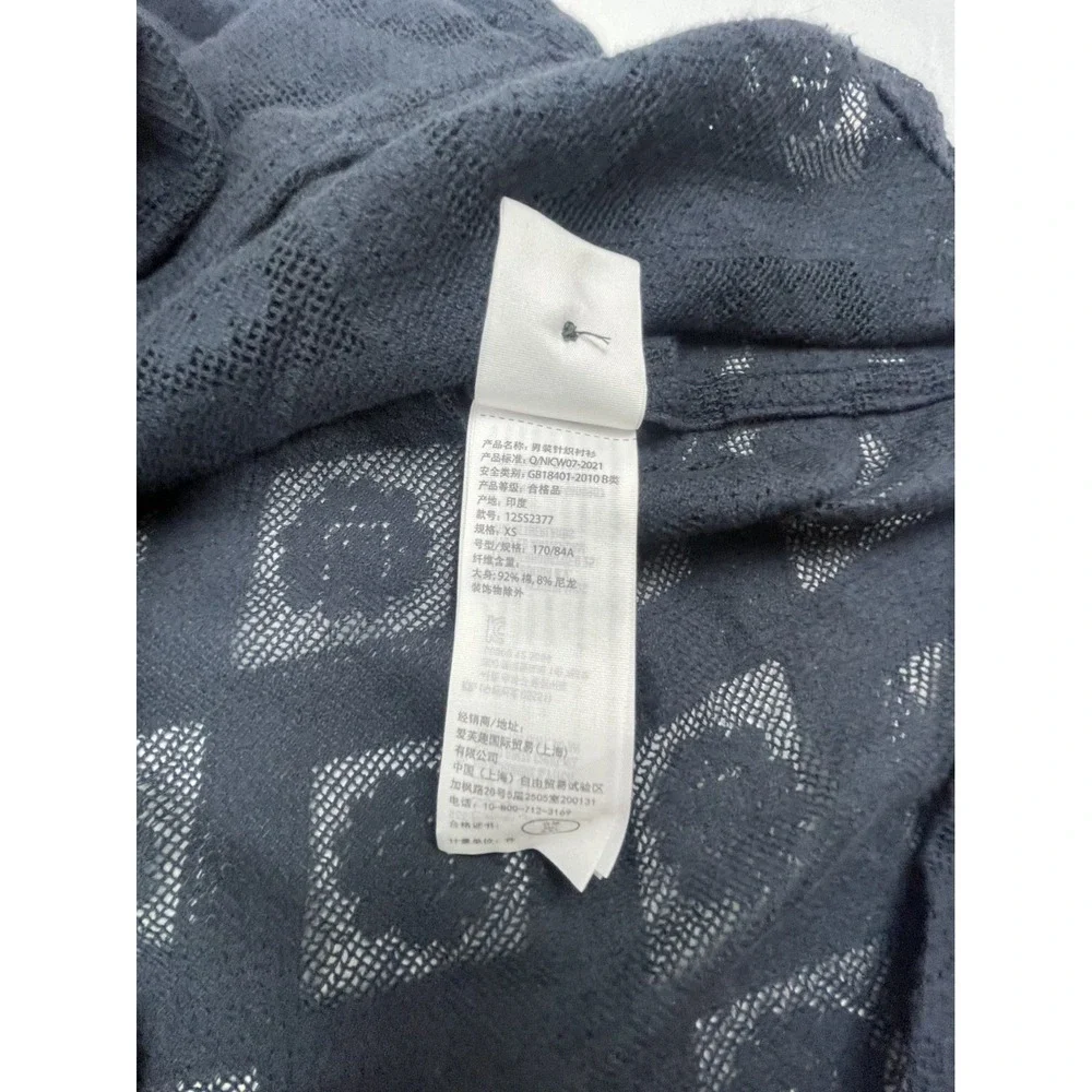ABERCROMBIE & FITCH MENS XS BLACK GEOMETRIC OPEN KNIT CAMP SHIRT BUTTON FRONT